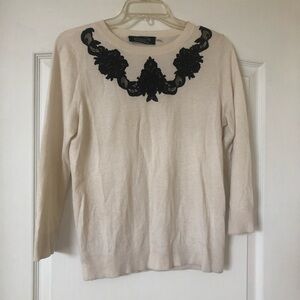 Magaschoni Silk and Cashmere Sweater with Black Lace in Size Small